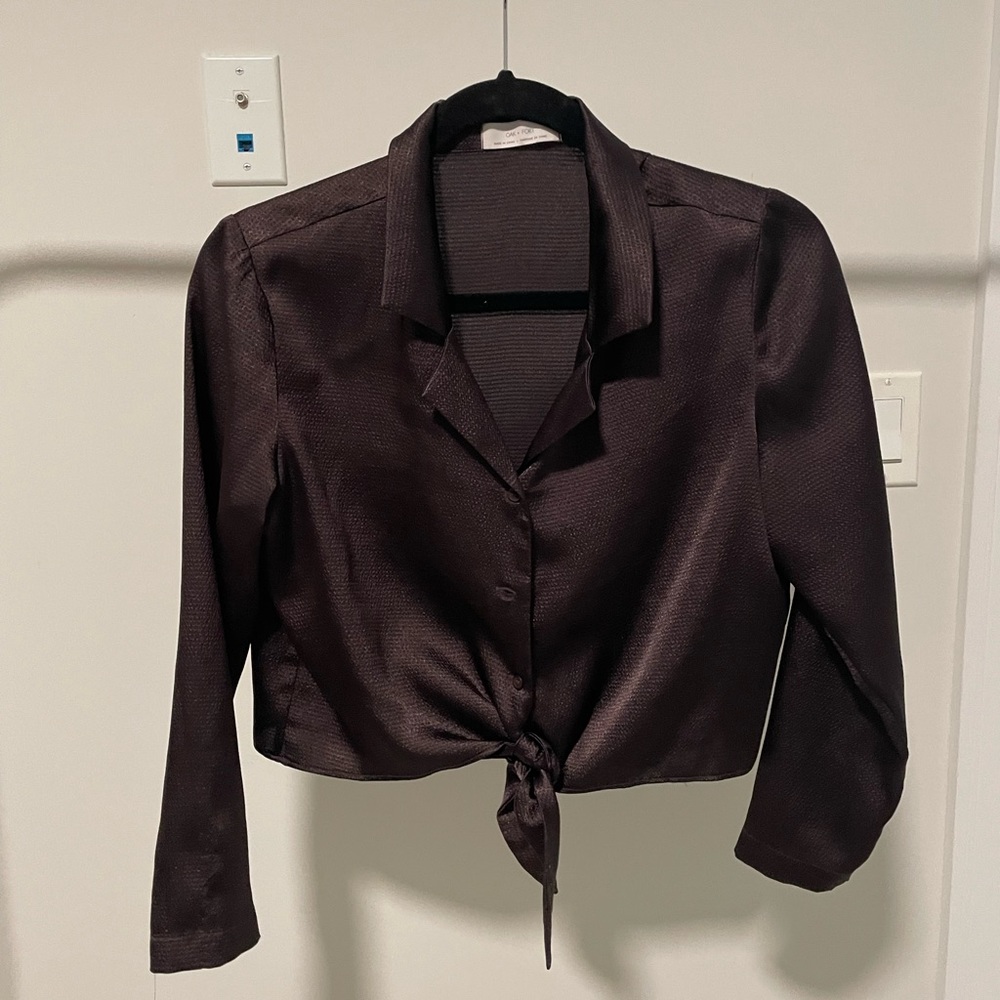 Oak & Fort Satin Tie Front Top